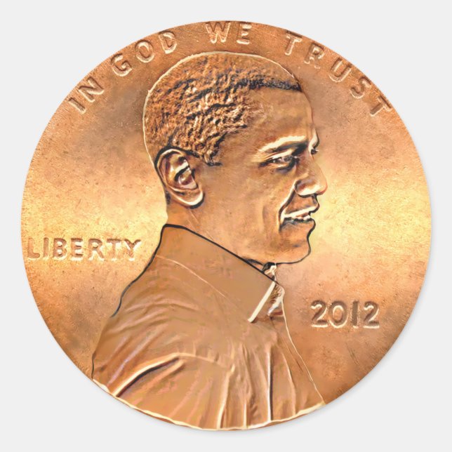 Pegatina Redonda Barack Obama Penny 2012 (Anverso)