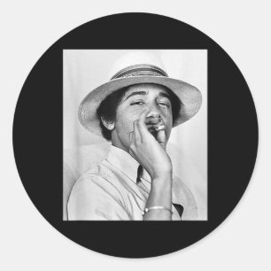 Pegatina Redonda Barack Obama retro vintage a la juventud fumando O