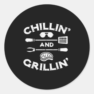 Pegatina Redonda Barbacoa Chillin y Grillin Camiseta de barbacoa pa