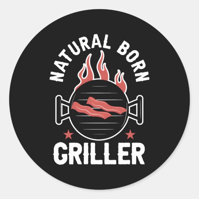 Pegatina Redonda Barbecue Bbq Grillmaster Natural Born Griller (Anverso)
