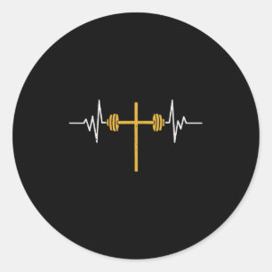 Pegatina Redonda Barbell Cross Dumbbell Jesus Funny Christian Worko