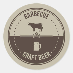 Pegatina Redonda Barbeque and Beer, BBQ Emblem Badge