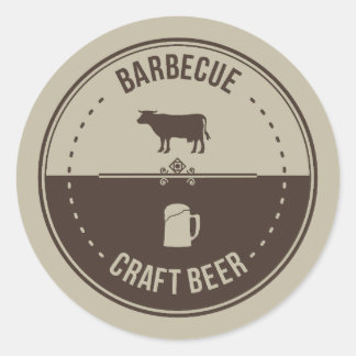 Pegatina Redonda Barbeque and Beer, BBQ Emblem Badge