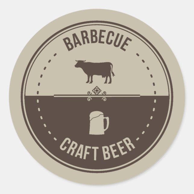 Pegatina Redonda Barbeque and Beer, BBQ Emblem Badge (Anverso)