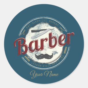 Pegatina Redonda Barber Hair Hustler Hairdresser Retro Hairstylista
