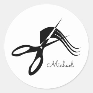 Pegatina Redonda Barber Scissors Hair Stylist Nombre personalizado