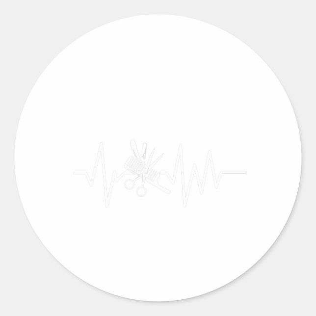 Pegatina Redonda Barber Shop - Barber Scissors Comb Heartbeat (Anverso)