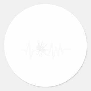 Pegatina Redonda Barber Shop - Barber Scissors Comb Heartbeat