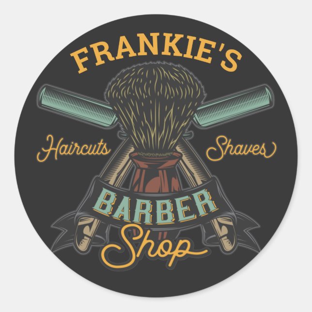 Pegatina Redonda Barbería personalizada Retro Recortes de pelo (Anverso)