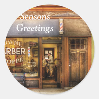 Pegatina Redonda Barbero - Towne Barber Shop