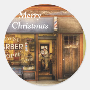 Pegatina Redonda Barbero - Towne Barber Shop