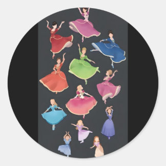 Pegatina Redonda Barbie 12 princesas bailarinas