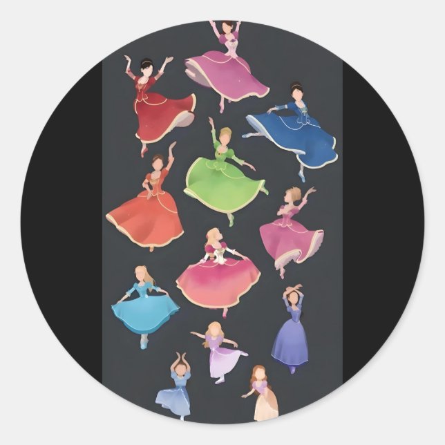 Pegatina Redonda Barbie 12 princesas bailarinas  (Anverso)
