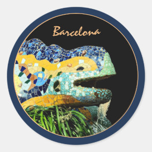 Pegatina Redonda Barcelona Lizard & Park Guell, Cataluña / Gaudí