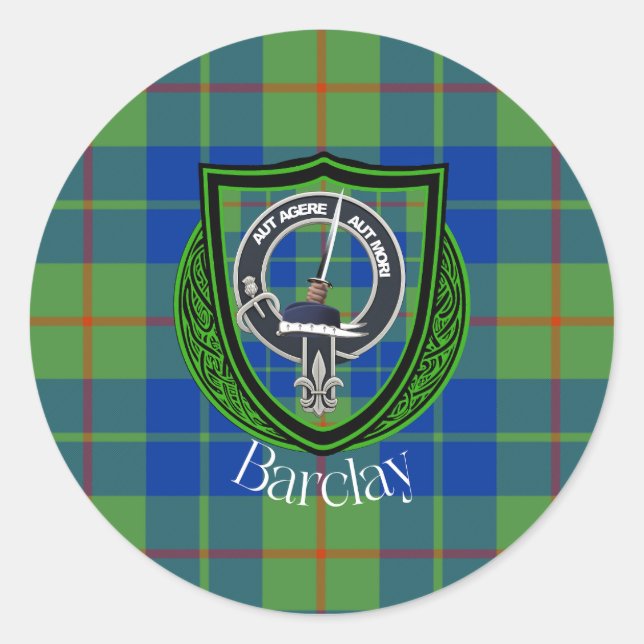 Pegatina Redonda Barclay Scottish Clan Tartan & Crest (Anverso)