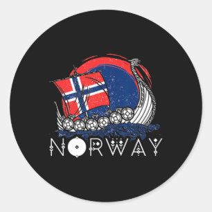Pegatina Redonda Barco bandera noruega Noruega barco vikingo orgull