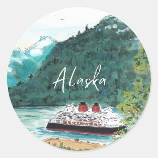 Pegatina Redonda Barco Crucero por Alaska