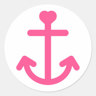 Pegatina Redonda Barco de Amor Ancla Rosa y Blanco Boda Náutica