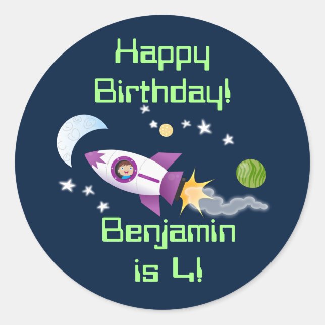 Pegatina Redonda Barco de cohetes en ilustracion de personalizado e (Anverso)