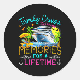 Pegatina Redonda Barco de crucero compartido Family Cruise Vacation
