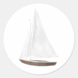Pegatina Redonda Barco de vela acuarela náutica