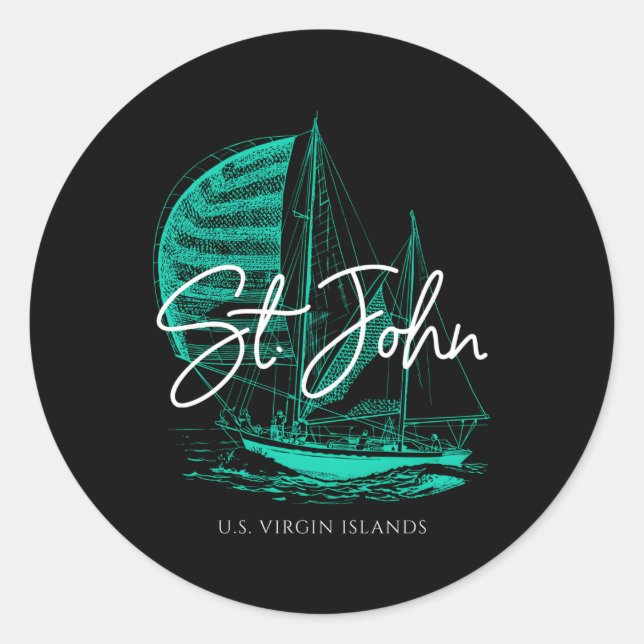 Pegatina Redonda Barco de vela de las Islas Vírgenes de St John Us (Anverso)