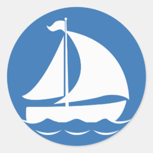 Pegatina Redonda Barco de vela en un círculo azul