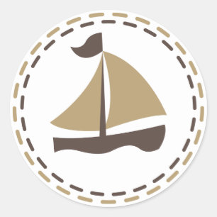 Pegatina Redonda Barco de Vela Náutico Marrón y Beige - Marinero, O