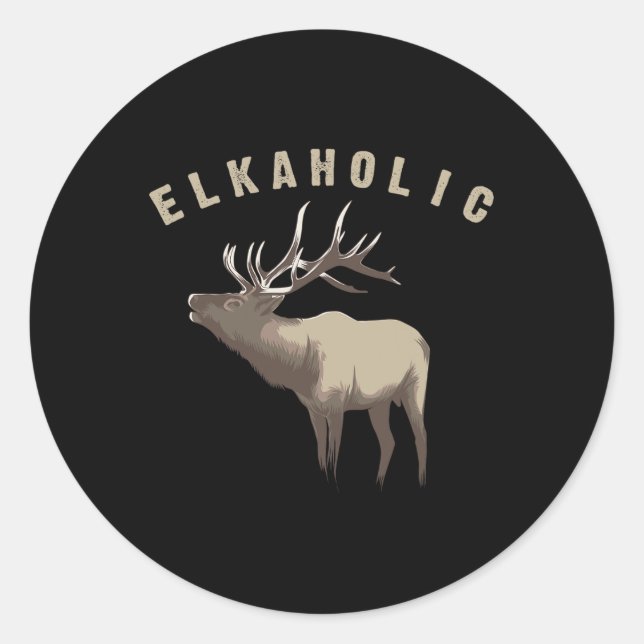 Pegatina Redonda Barco Elkaholic Cute Elk Hunting Lovers Gracioso R (Anverso)