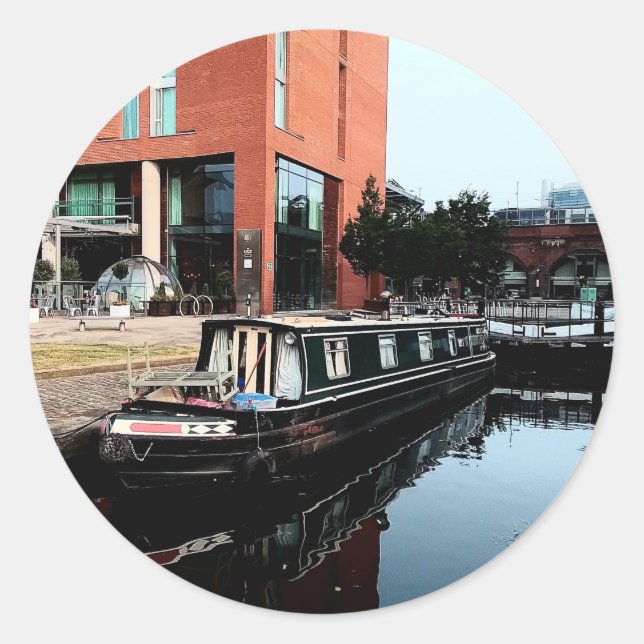 Pegatina Redonda Barco , en el agua (Anverso)