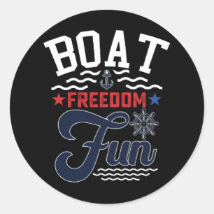 Pegatina Redonda Barco Libertad Diversión 4 De Julio Barquero 