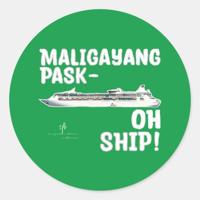 Pegatina Redonda ¡BARCO Maligayang Pask-OH! G/Sil. Cruceros navidad (Anverso)
