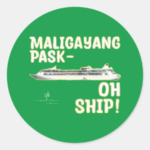 Pegatina Redonda ¡BARCO Maligayang Pask-OH! Gld. Cruceros navidades