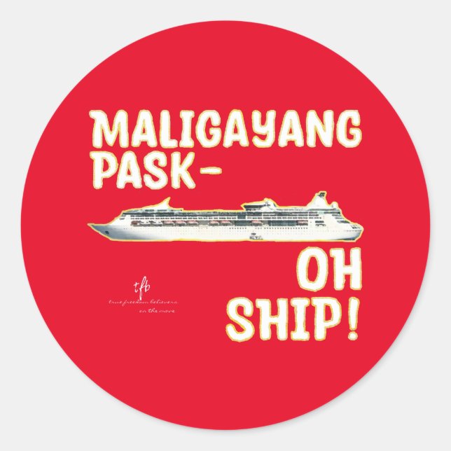 Pegatina Redonda ¡BARCO Maligayang Pask-OH! R/Gld. Cruceros navidad (Anverso)