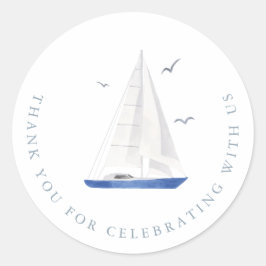 Pegatina Redonda Barco náutico mínimo Baby Shower Ahoy Boy