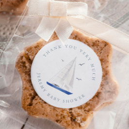 Pegatina Redonda Barco náutico mínimo Baby Shower Ahoy Boy