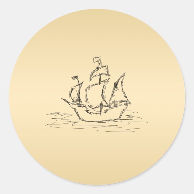 Pegatina Redonda Barco pirata. (Anverso)