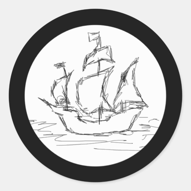 Pegatina Redonda Barco pirata. (Anverso)
