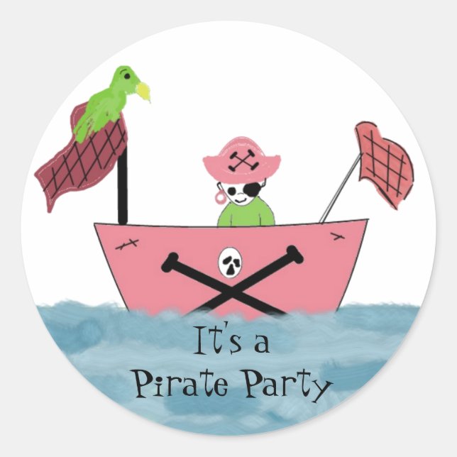 Pegatina Redonda Barco pirata rosa (Anverso)