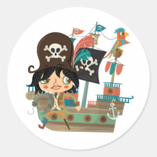 Pegatina Redonda Barco pirata y pirata