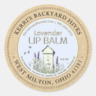 Pegatina Redonda Barco trasero Hive Beeswax Lavender Lip Balm Kraft