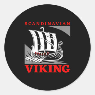Pegatina Redonda Barco vikingo escandinavo Dragón Drakkar Thor