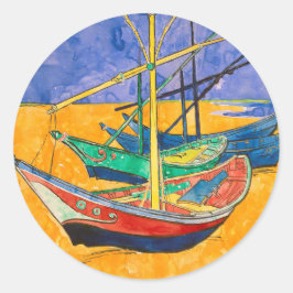 Pegatina Redonda Barcos de Van Gogh Impresionismo Playa