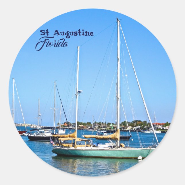 Pegatina Redonda Barcos de vela en la bahía de Matanzas St. Augusti (Anverso)