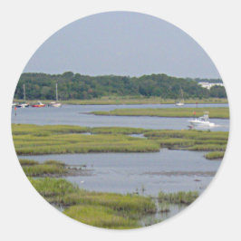 Pegatina Redonda Barcos en el lago