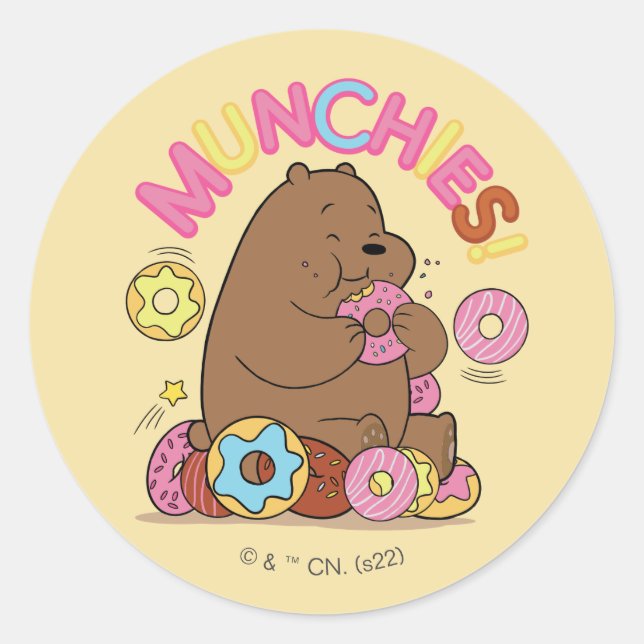 Pegatina Redonda ¡Bare Bears - Grizz Donut Munchies! (Anverso)