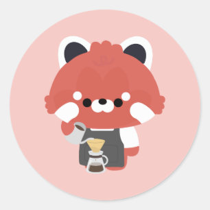 Pegatina Redonda Barista Panda Rojo Lindo