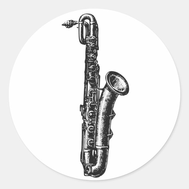 Pegatina Redonda Baritone Saxofono (Anverso)