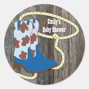 Pegatina Redonda Barn Wood Black Blue Cowboy Boots Pegatinas de Cow
