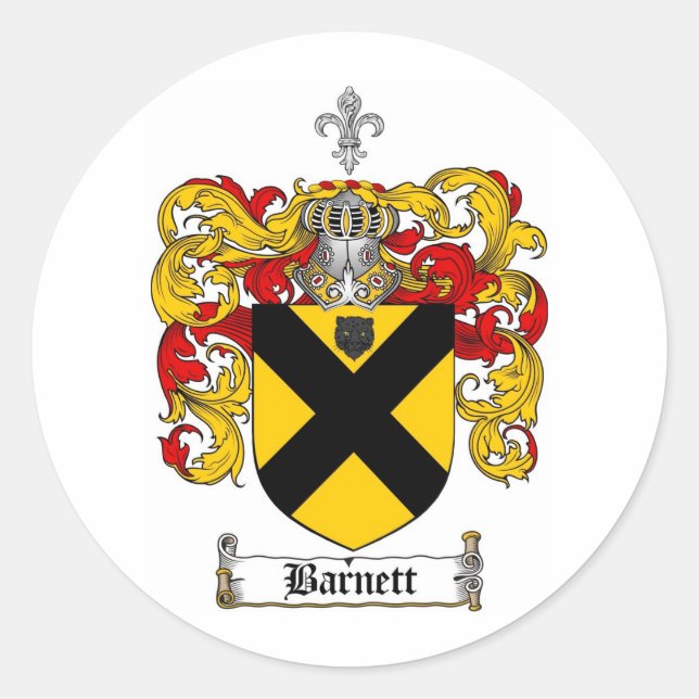 PEGATINA REDONDA BARNETT FAMILIAR CREST - BARNETT COAT OF ARMS (Anverso)